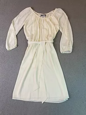 Vicky Tiel Dress Womens Small Ivory Lace Trim Fit And Flare Short Cottagecore • $29.96