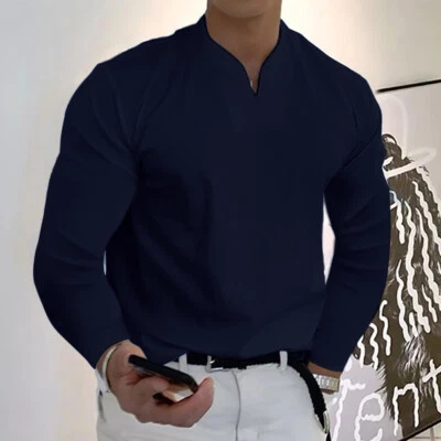$17.09 • Buy Mens Long Sleeve V Neck Solid Color T Shirt Blouse Casual Loose Tops Tee S-5XL