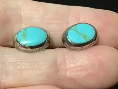 E7--MEXICAN JEWELRY-Marked-ATI-Earrings-.925 Silver And Turquoise--PERFECT • $24.95