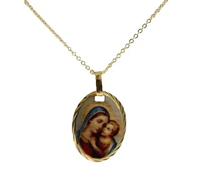 Virgin Mary With Baby Jesus 18k Gold Plated Medal With 20 Inch Chain - Virgen • $22.95