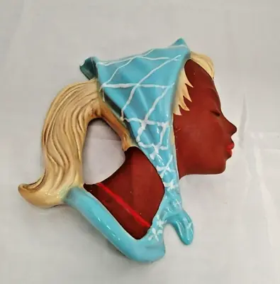 Vintage 1950s Cortendorf Ceramic Wall Mask Girl Ponytail Head Scarf Rockabilly • £25