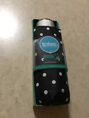 Totes ECO FRIENDLY BLACK WHITE DOT Mini Micro Compact Umbrella Water Resist NEW • $23.99