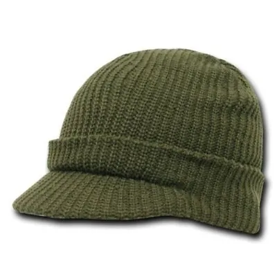 Army Green Cap Stocking Winter Hat Knit Beanie Hybricap Brim Visor Brimmed Radar • $14.95