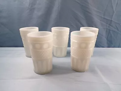 Set Of 5 Imperial Milk Glass Tradition Pattern Tumblers 4 7/8  Tall • $19.99