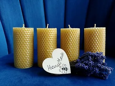 £11.99 • Buy 4x Large Hand Rolled Pillar 100% Beeswax Table Church Candles, Long Burn Time