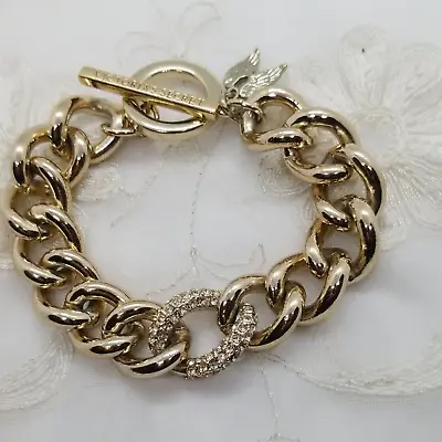 Victorias Secret Heavy Gold Tone Link Chain Bracelet With Crystal Rhinestones • $12