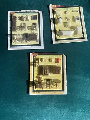 NOS 3 Packs Vintage Mini Dollhouse Furniture Kitchen Bathroom Study Tiny Plastic • $13