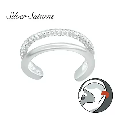 925 Sterling Silver Double Band Twisted Design Ear Cuff Wrap Upper Ear (B24) • £5.75