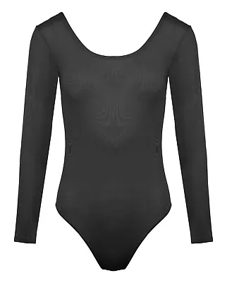 BNWT Full Sleeve Ladies Plain Viscose Bodysuit Scoop Neck Leotard Top 8 -16 • £4.99