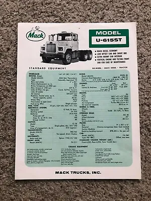 1965 Mack Truck model U-615-ST Sales Literature. • $8.50