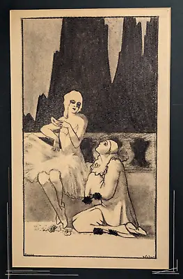Vintage 1920s Original Charcoal Pierot & Columbine Blanche Damant British Artist • $284.23