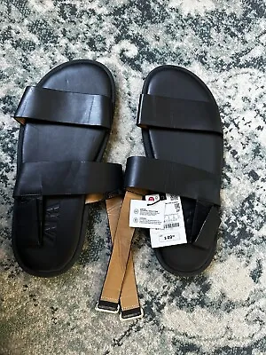 Zara Black Leather Sandals Men - Size  9 US Men/ 42 EU - New With Tags • $35