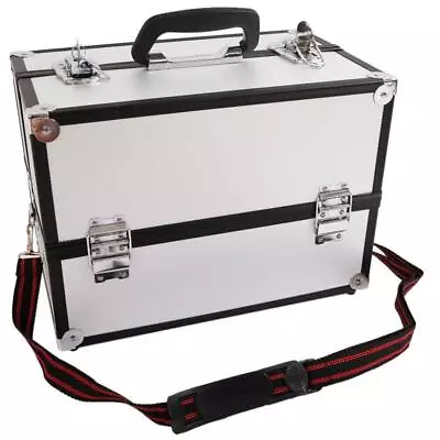 Large 14  Lockable Makeup Train Case Jewelry Box Cosmetic Organizer W/ Strap • $35.59