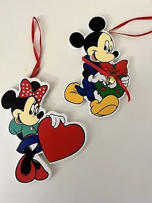 2 Vintage Mickey Minnie Mouse Ornaments Walt Disney Wooden Christmas Holiday • $19.75