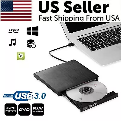 Slim External CD DVD RW Drive USB 3.0 Writer Burner Player Black For Laptop PC • $19.79