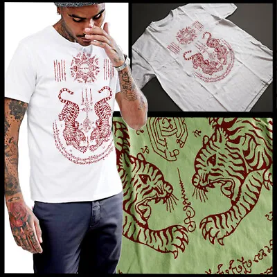 Muay Thai Sacred Sak Yant Tiger Tattoo T-Shirt Size Size Small To 3XL Cotton Tee • $19.95