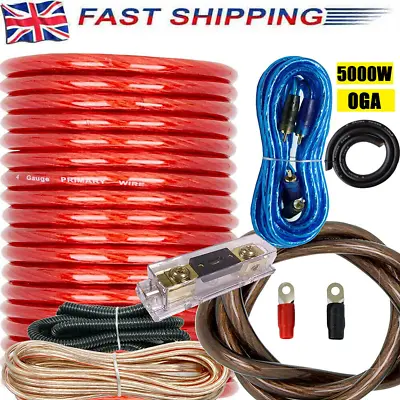 5000W 0GA Car Power Amplifier Wiring Kit Audio Subwoofer AMP RCA Power Cable Set • £23.99