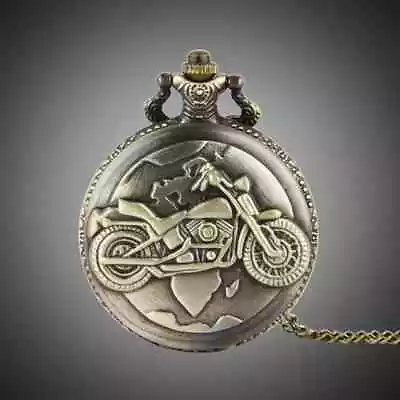 Motorcycle Vintage Classic Quartz Bronze Pocket Watch Classic Flip Quartz Chain • $15.99