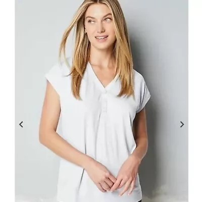 J. Jill V-Neck A-Line Henley Slub Knit Tee T-Shirt White 2X PLUS NWT • $24.99