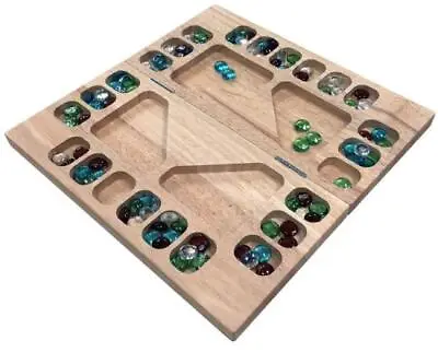 Mancala Multi Player Cartamundi  Wood Folding Set With 48 Colorful Glass Beads • $22.86