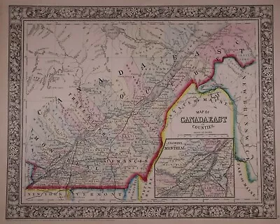 Authentic 1864 Mitchell's Atlas Map ~ CANADA EAST QUEBEC ~ FreeS&H • $20