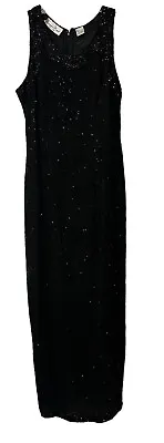 Vintage Laurence Kazar Silk Black Beaded Evening Gown Dress Floor Length Large • $39.99