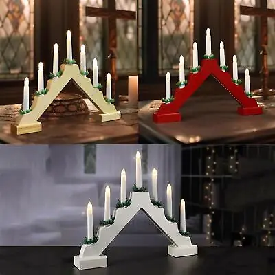 Christmas Decoration Pre-Lit Wooden Candle Bridge Window Arch Home Xmas Lights • £10.99