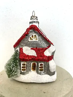 $6.99 • Buy Gray Mercury Glass House Ornament, Vintage Look W/tree, 4 1/2  Tall, Preowned