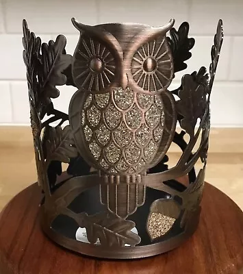Bath & Body Works Owl Leaves Acorns Candle Holder Sleeve 3 Wick Candle Bronze • $19.95