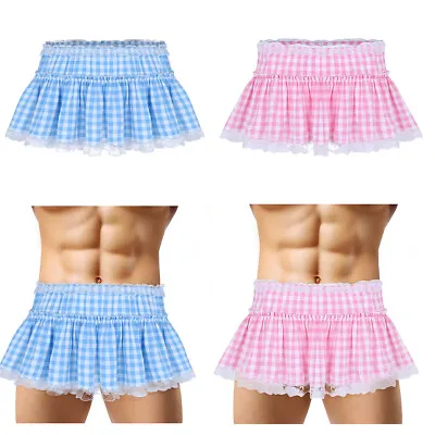 Mens Elastic Waistband Skirts Short Gingham Skirt Lace Pleated Mini Skirt Unisex • $8