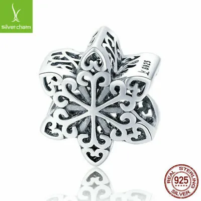 European Women Authentic 925 Sterling Silver Snowflake Bead Charms Fit Bracelet • $11.51