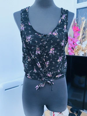 £5 • Buy NEW LOOK Floral Sheer Lacy TIE FRONT CROPPED TOP Size 10
