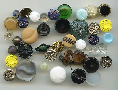 45 ASSORTED Buttons--OLD--VINTAGE--MOSTLY GLASS--7/8  To 7/16  • $1.50