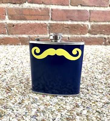 Unique Stainless Steel 6 OZ. Metal Durable Fun Mustache Navy Blue Drink Flask • $11