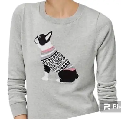 J Crew Dog Sweater Size XS Gray Cotton Teddie Boston Terrier French Bulldog Pink • $18.77