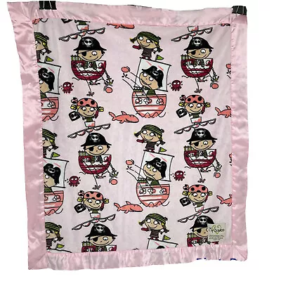 My Blankee Security Blanket Pink Minky Dot Plush Satin Trim Lovey Pirate Print • $17