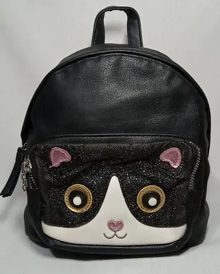 Mini Backpack Purse Black Cat Face Pink Pompom  • $11