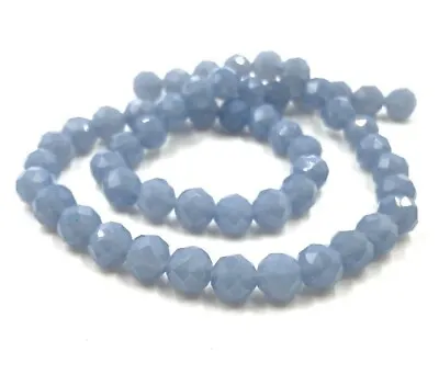 50pcs Vintage Czech Blue Opal Glass Machine Cut Faceted 8mm. Round Beads T437 • $4.49