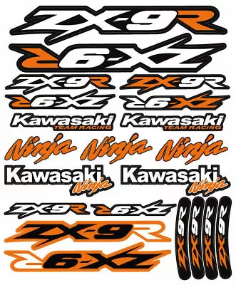 ZX-9R Ninja Racing Motorcycle Decals Stickers Set Laminated ZX9R ZXR ORANGE • £12.41