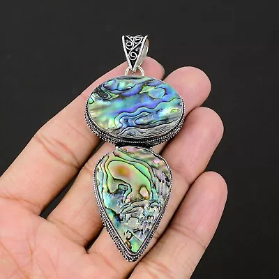 Natural Abalone Shell Gemstone Pendant Handmade 925 Sterling Silver Pendant • $14.99