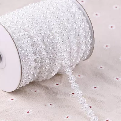 2 Meters Vintage Style Pearl Beaded Bridal Ribbon Edging Lace Trim Craft DIY • £5.78