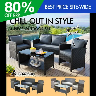 ALFORDSON Outdoor Furniture 4PCS Garden Patio Dining Chairs Table Set Wicker • $429.95