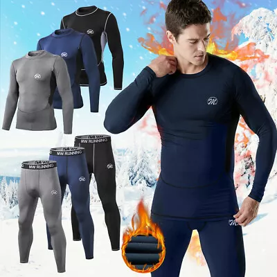 Mens Thermal Underwear Fleece Base Layer Top Bottom Set Insulated Long Johns US • $22.99