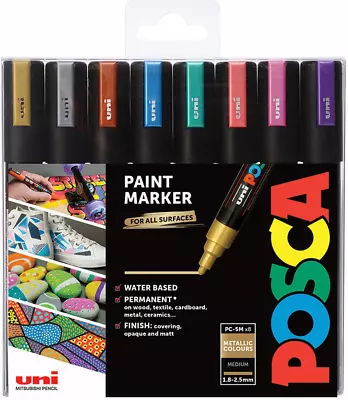 Uni Posca Paint Marker Art Pens PC-5M Medium Wallet Set Of 8 Metallic Colours • £24.99