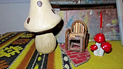 Fairy Garden Terrarium Mushroom With Wooden Chair Bricks Figurines Lot • $14.95