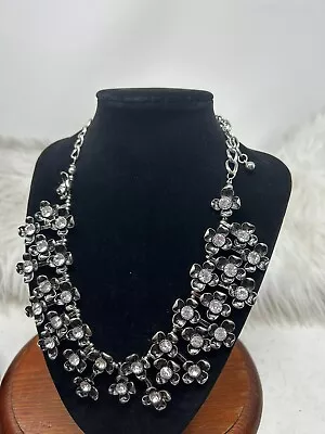 $34.99 • Buy Joan Rivers Rustic Silver Toned Floral Statement Necklace 18” +3”