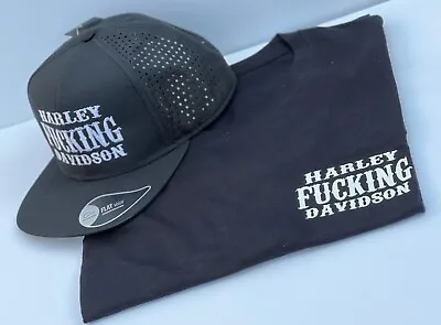 New Harley Fuckin Davidson Snapback Hat And T-shirt Tee Retro Vintage Style Mesh • $35.99