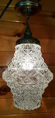 Vtg/Antique 1970's Retro MCM Hollywood Regency Diamond Cut Glass Light Fixture  • $403.75