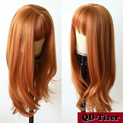 $20.40 • Buy Natural Straight Orange Synthetic Hair Wigs Full Bangs Women Party Wig Cosplay