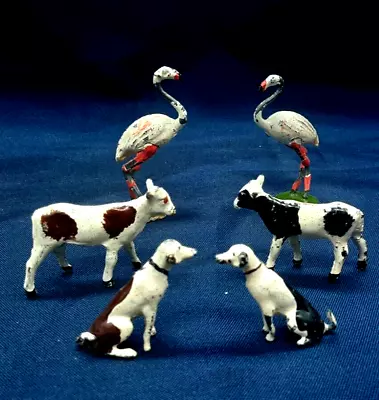 Vintage - BRITAINS Miniature Cast Lead Farm Animals - 2 Dogs 2 Flamingos 2 Cow • $29.99